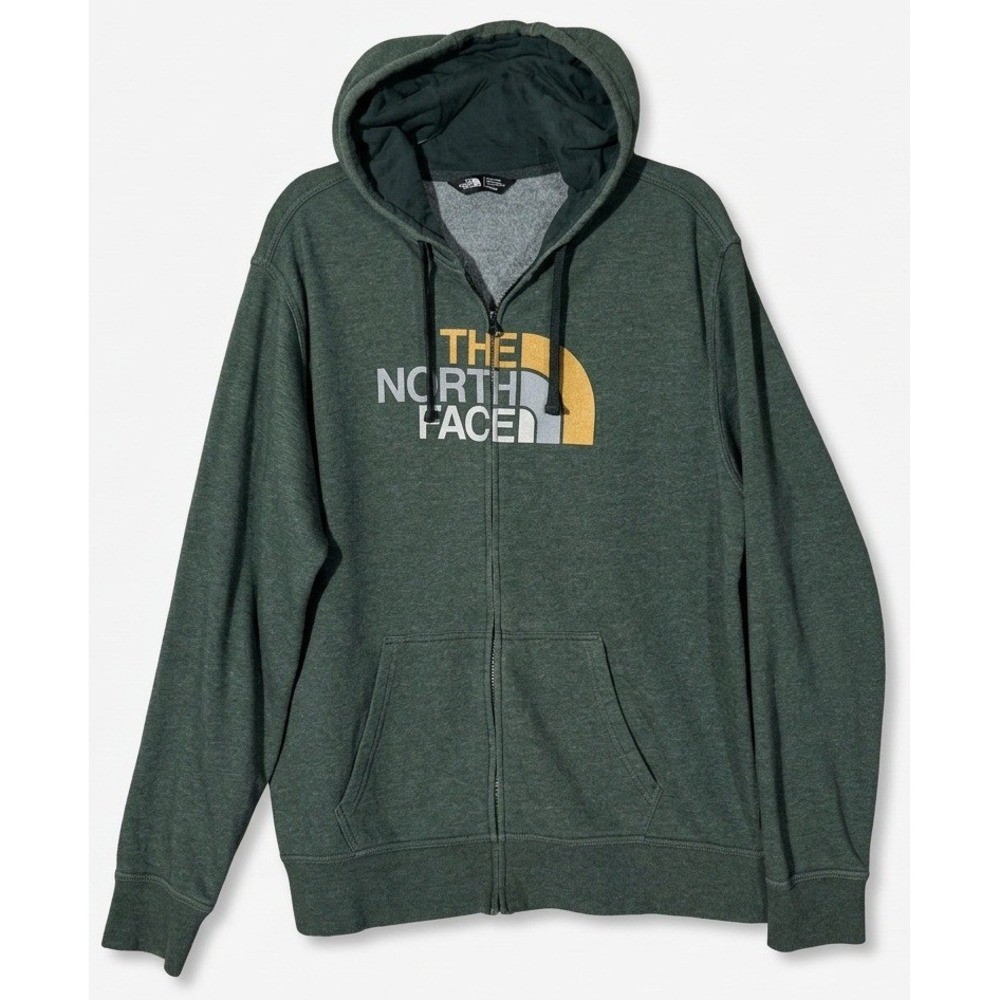 The North Face Full Zip Hoodie Mens XL Green Heathered Logo Outdoor Sweatshirt
